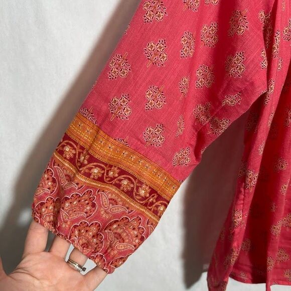 J. Jill Strawberry Boho Voile Floral Button Down Top S Petite Cotton Batik - Picture 4 of 6